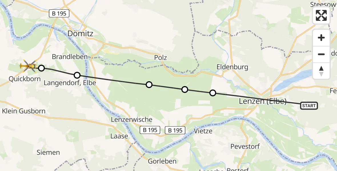 Flugroute Rettungshubschrauber Lenzen (Elbe) - Gusborn, 29 Juli 2026, 10:24