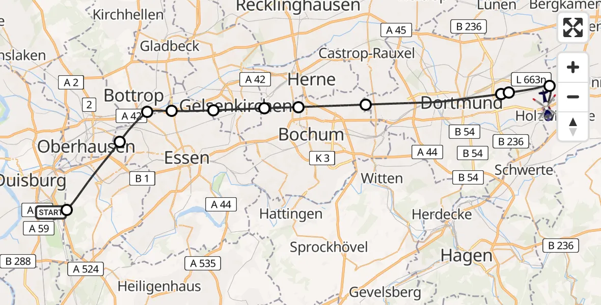 Flugroute Polizeihubschrauber Duisburg - Dortmund Flughafen, 29 Juli 2026, 10:31