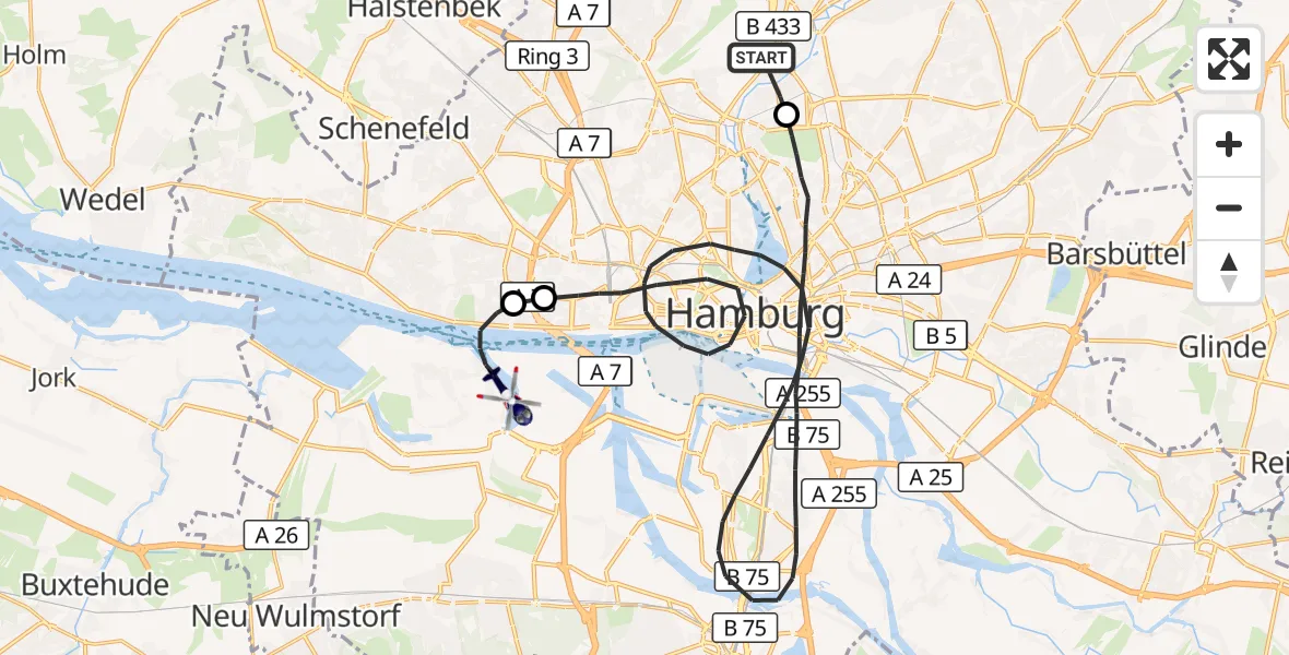 Flugroute Polizeihubschrauber Hamburg Helmut Schmidt Flughafen - Hamburg, 29 Juli 2026, 10:47