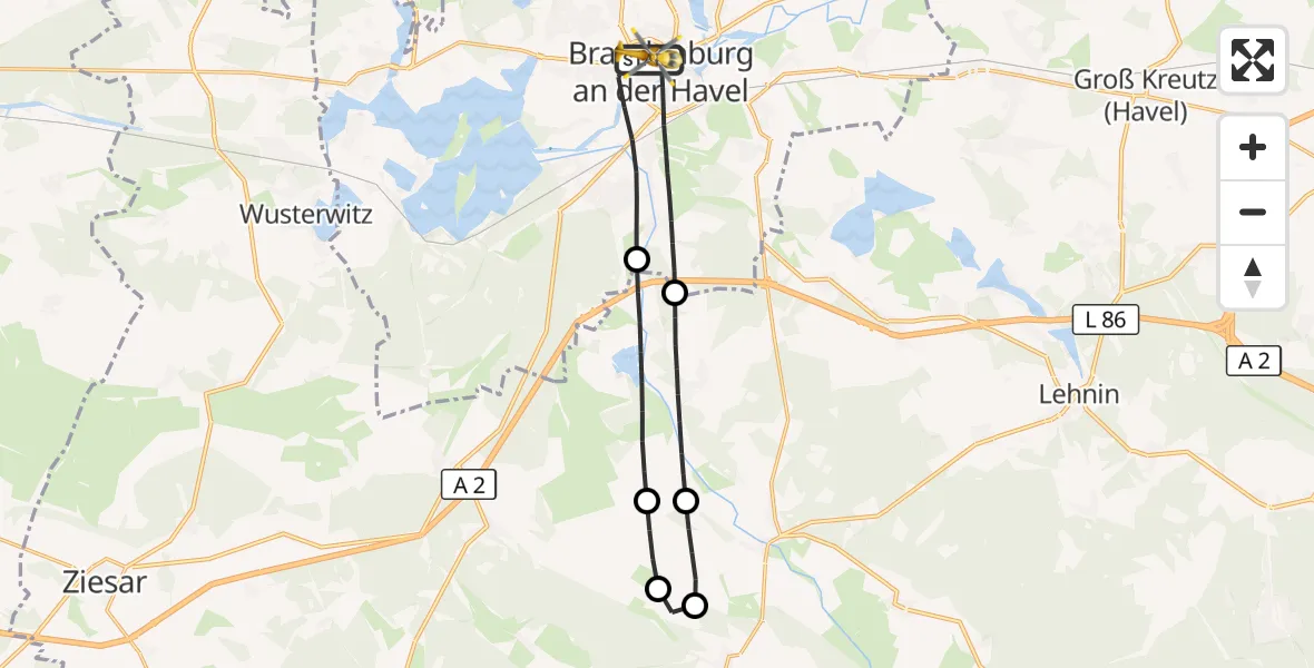 Flugroute Rettungshubschrauber Brandenburg an der Havel - Brandenburg an der Havel, 29 Juli 2026, 10:47