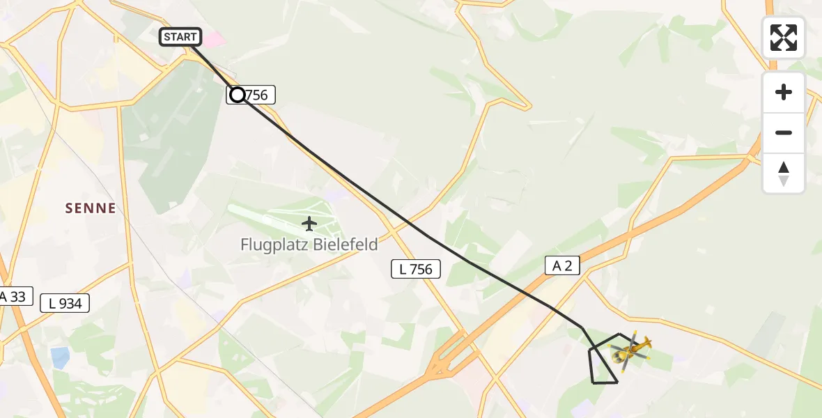 Flugroute Rettungshubschrauber Luftrettungszentrum Bielefeld - Bielefeld, 29 Juli 2026, 10:55
