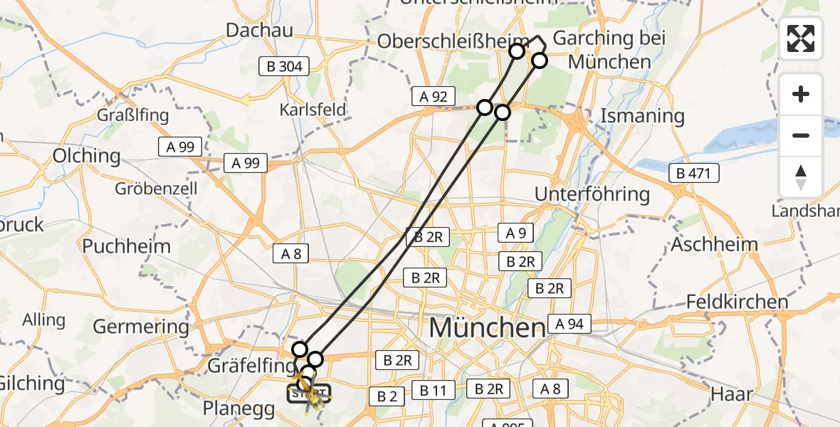 Flugroute Rettungshubschrauber DRF Air Rescue München Hubschrauberlandeplatz - DRF Air Rescue München Hubschrauberlandeplatz, 29 Juli 2026, 11:00