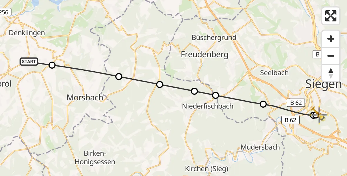 Flugroute Rettungshubschrauber Waldbröl - Evangelisches Jung-Stilling Hospital, 29 Juli 2026, 11:07