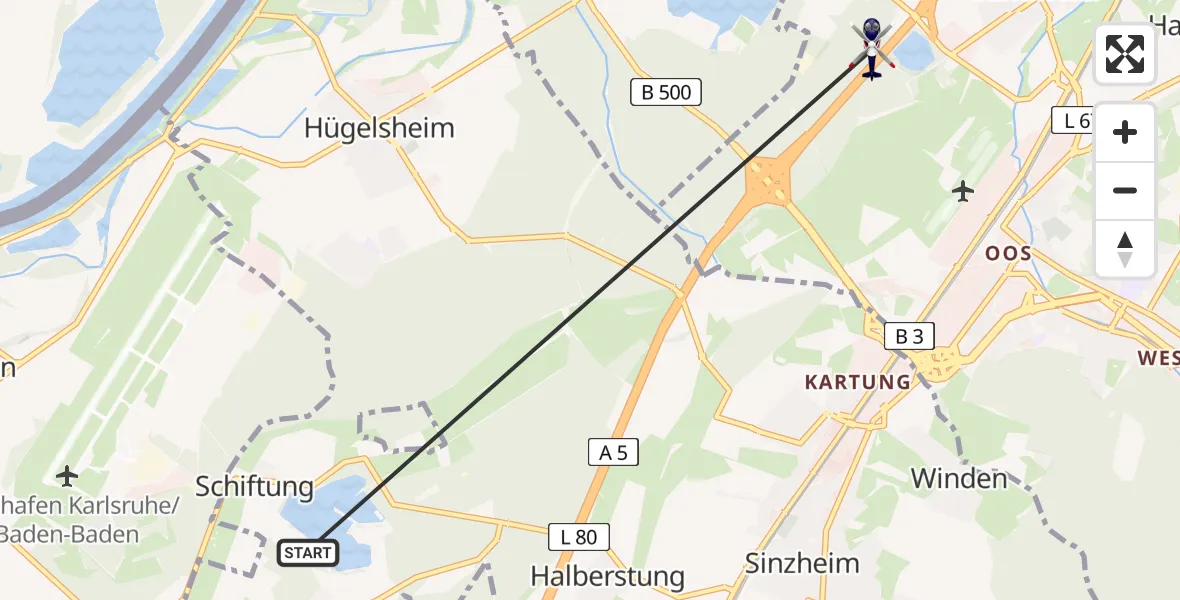 Flugroute Polizeihubschrauber Sinzheim - Baden-Baden, 29 Juli 2026, 11:06