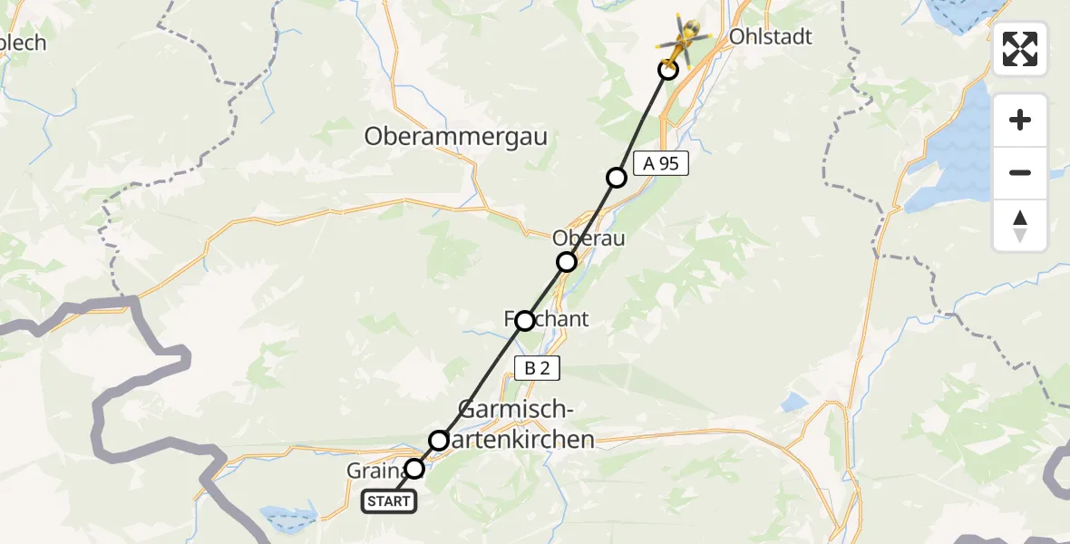 Flugroute Rettungshubschrauber Brandweg Hubschrauberlandeplatz - Ohlstadt, 29 Juli 2026, 11:07