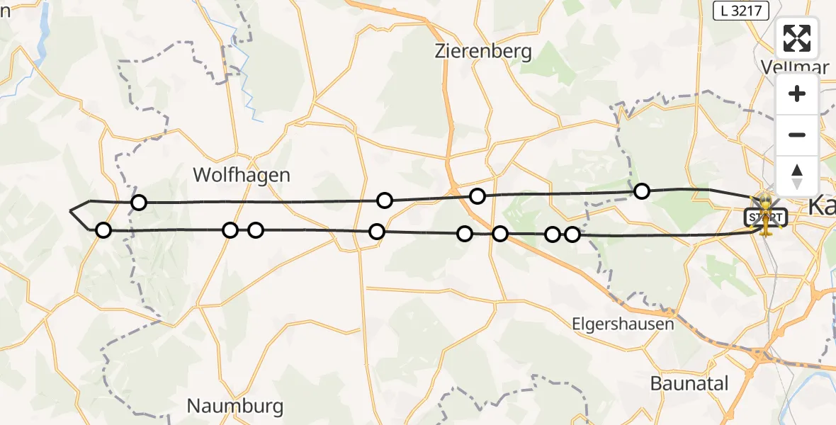 Flugroute Rettungshubschrauber Kassel - Kassel, 29 Juli 2026, 11:08