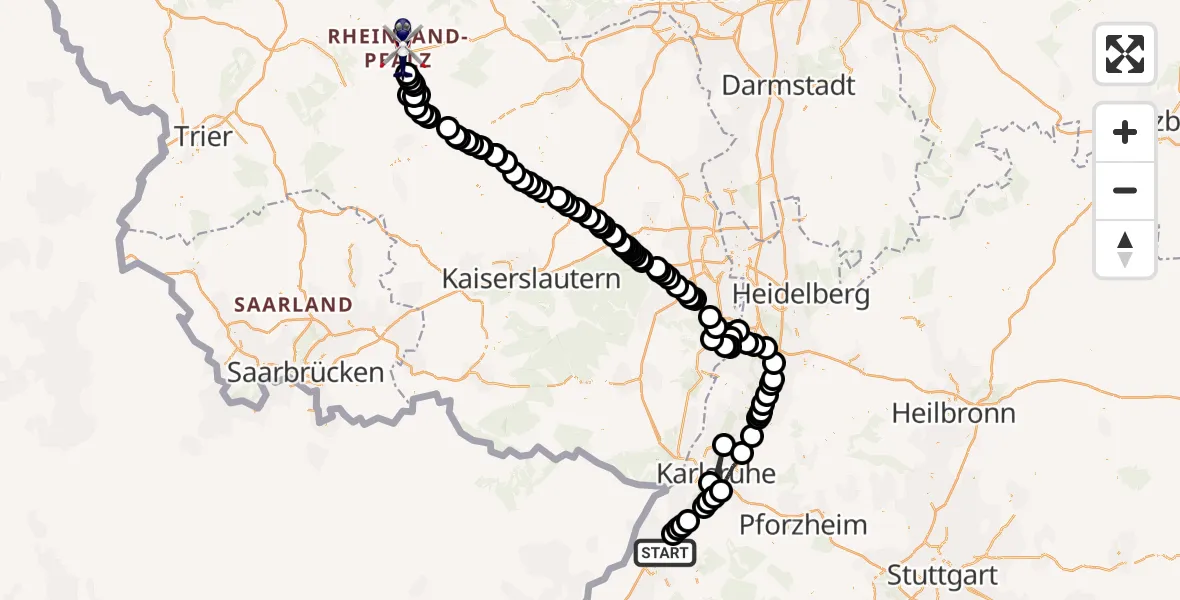 Flugroute Polizeihubschrauber Rastatt - Sohren, 29 Juli 2026, 11:11