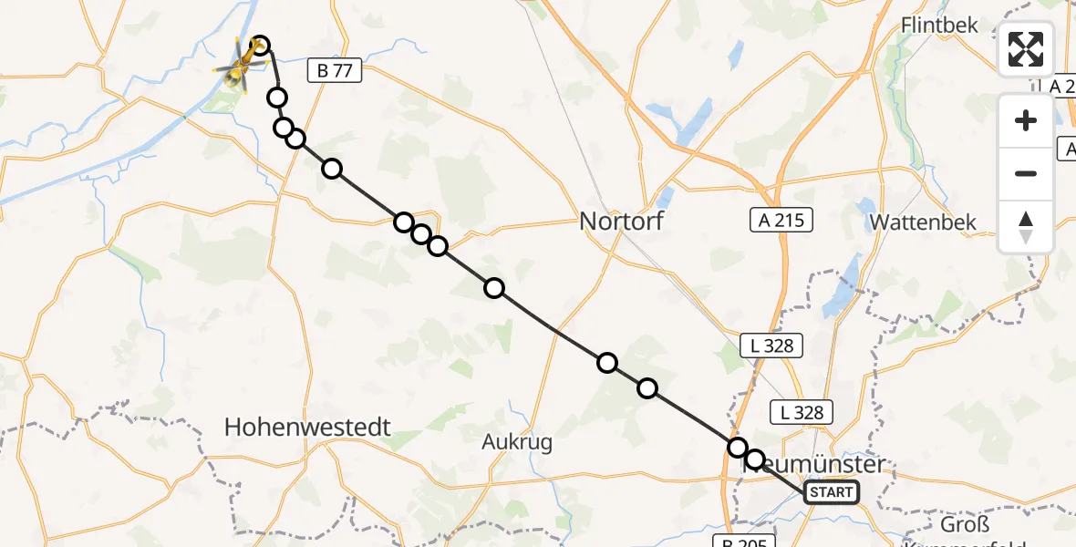 Flugroute Ambulanzhubschrauber Neumünster - Schülp b.Rendsburg, 29 Juli 2026, 11:13