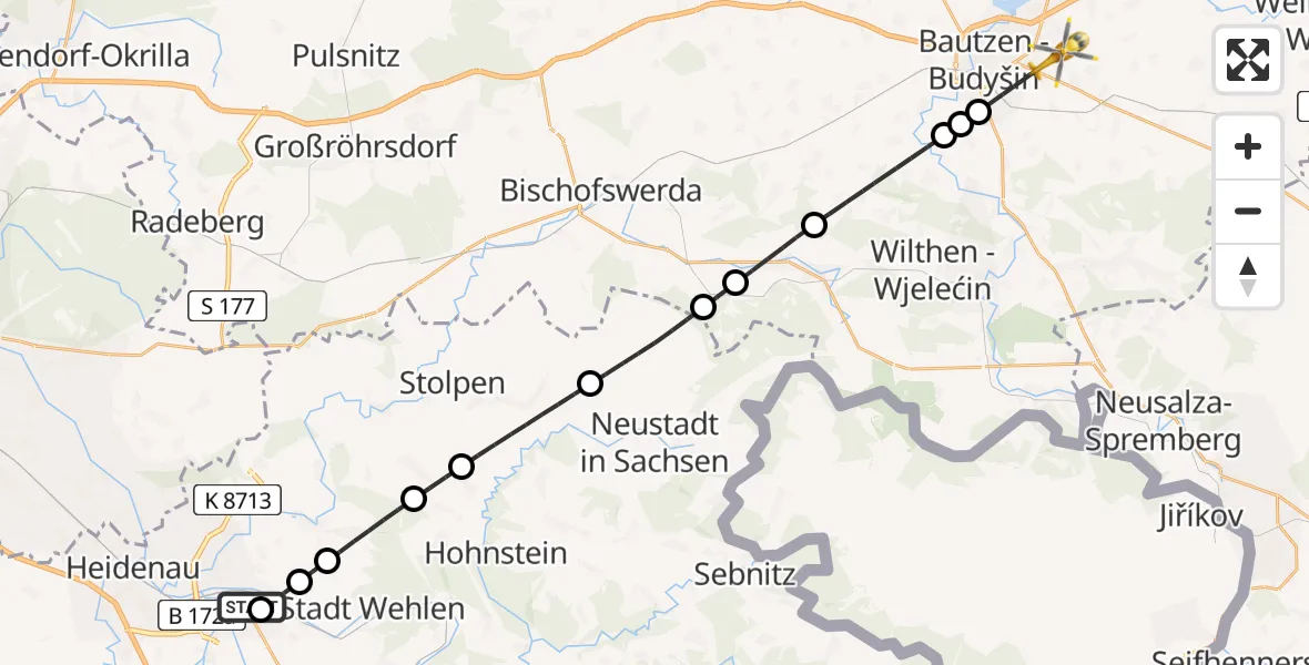 Flugroute Rettungshubschrauber Pirna Hospital - Bautzen, 29 Juli 2026, 11:14