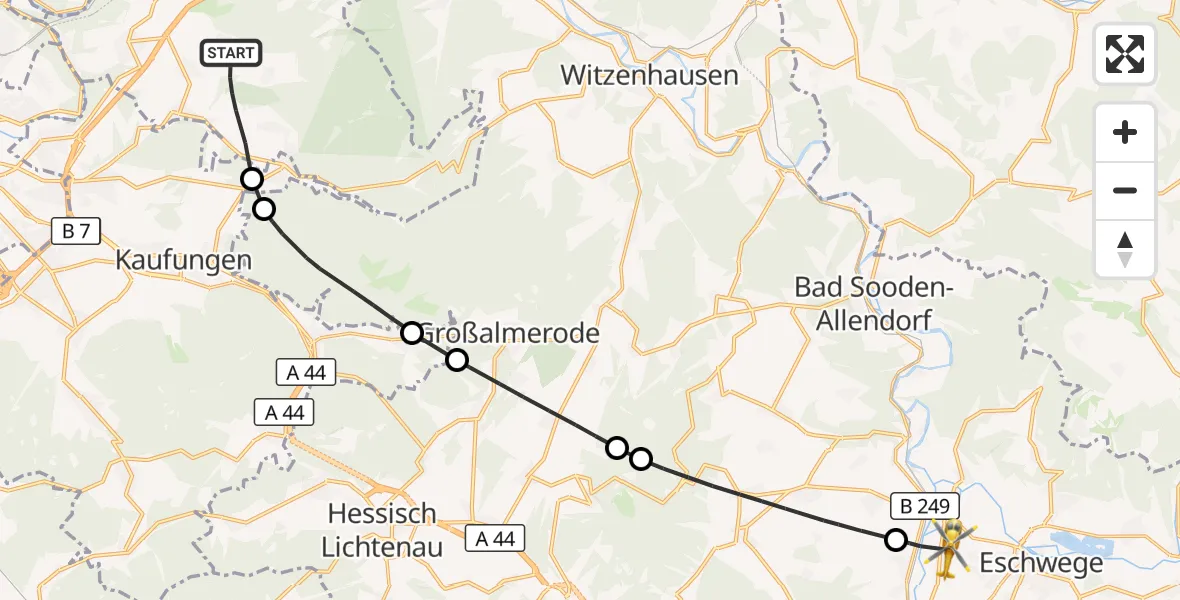 Flugroute Rettungshubschrauber Staufenberg - Eschwege, 29 Juli 2026, 11:16