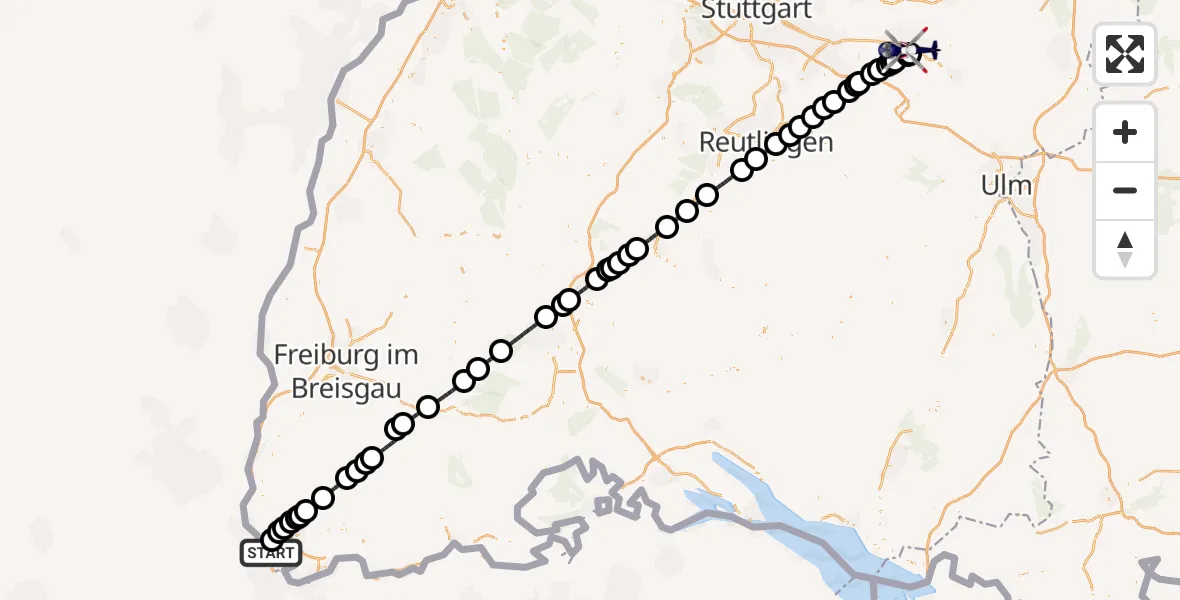 Flugroute Polizeihubschrauber Weil am Rhein - Göppingen, 29 Juli 2026, 11:19