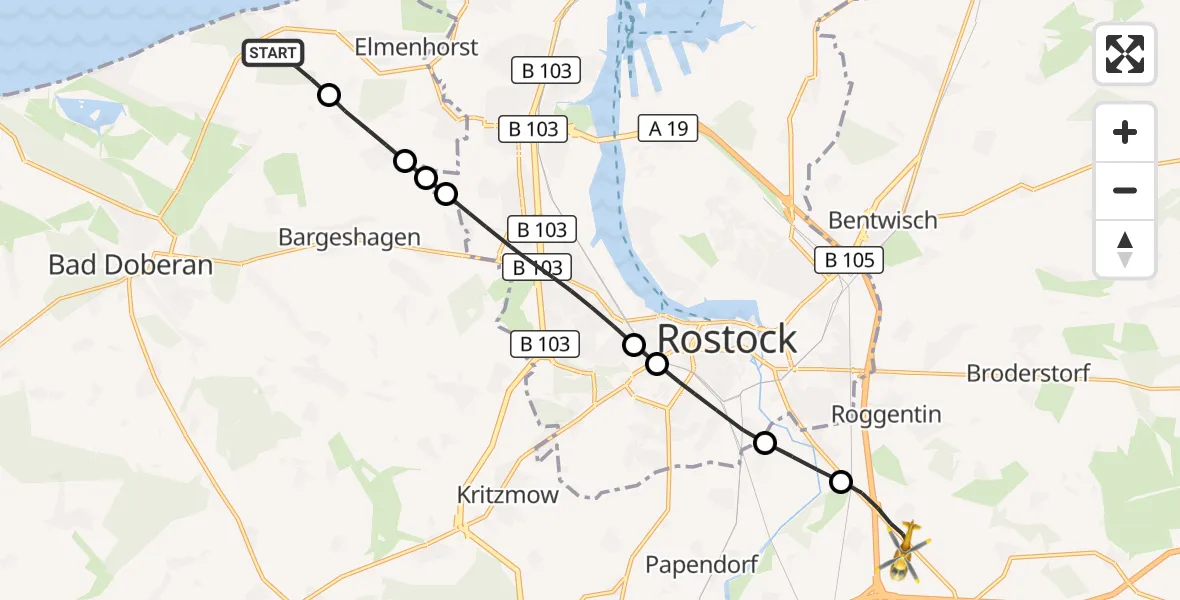 Flugroute Ambulanzhubschrauber Nienhagen - Dummerstorf, 29 Juli 2026, 11:21