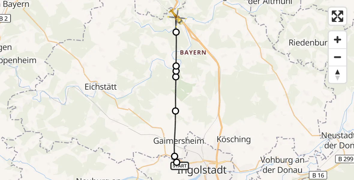 Flugroute Rettungshubschrauber Ingolstadt Hospital - Kinding, 29 Juli 2026, 11:22