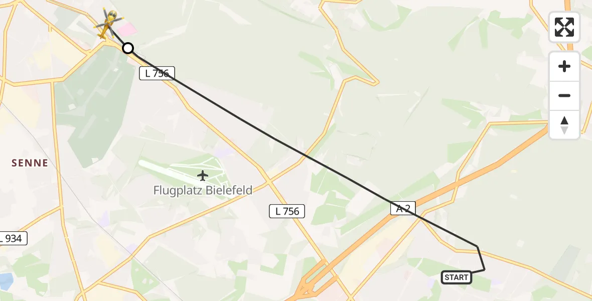 Flugroute Rettungshubschrauber Bielefeld - Luftrettungszentrum Bielefeld, 29 Juli 2026, 11:26