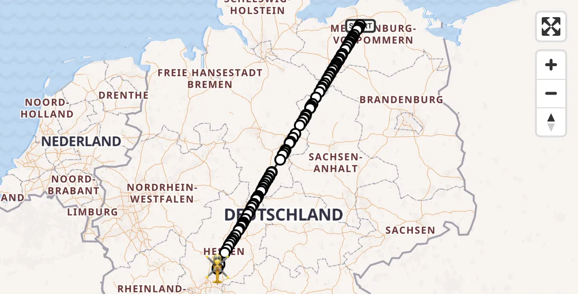 Flugroute Rettungshubschrauber Flughafen Rostock-Laage - Flugplatz Reichelsheim, 29 Juli 2026, 11:29