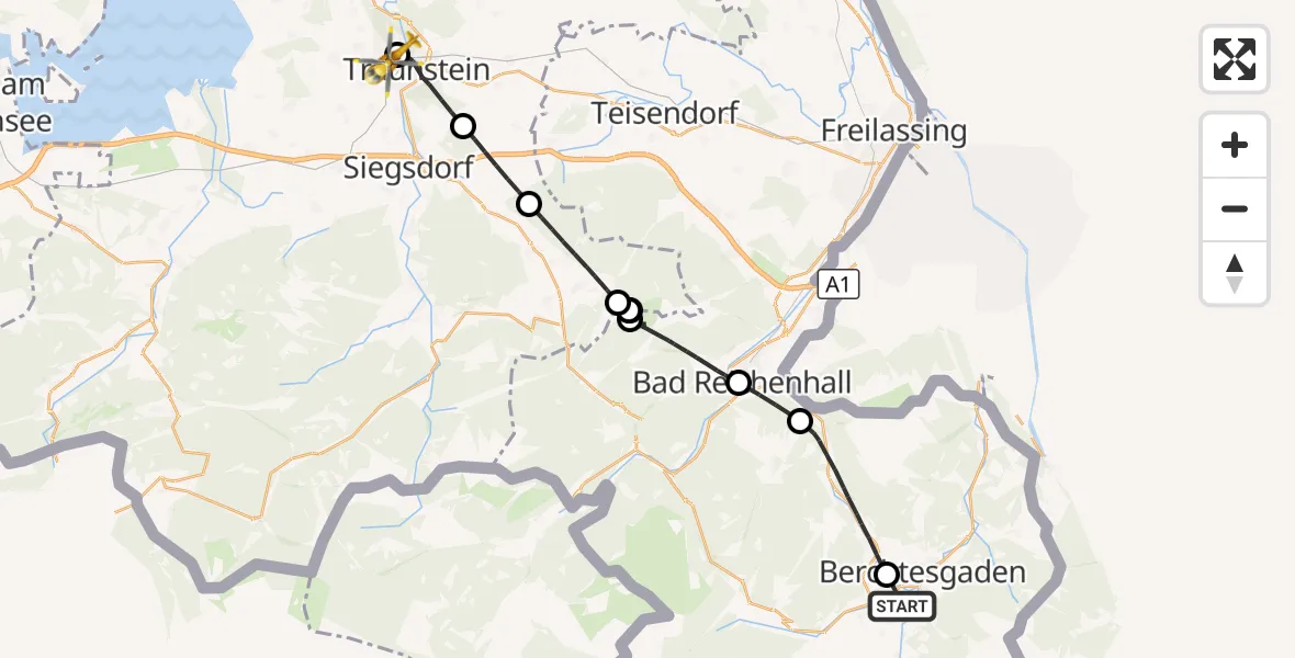 Flugroute Rettungshubschrauber Schönau a.Königssee - Traunstein Hospital, 29 Juli 2026, 11:30