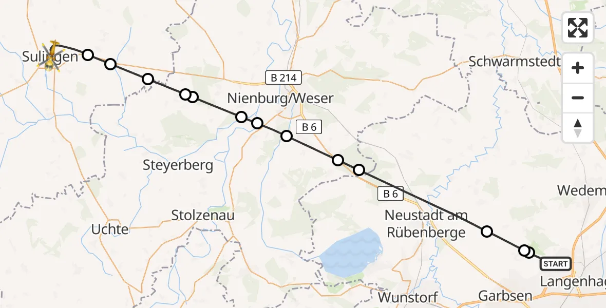 Flugroute Rettungshubschrauber Flughafen Hannover - Sulingen, 29 Juli 2026, 11:31