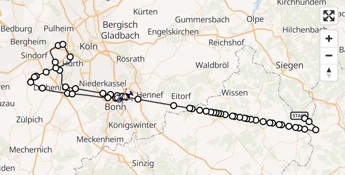 Flugroute Polizeihubschrauber Siegerland Flughafen - Sankt Augustin, 29 Juli 2026, 11:33