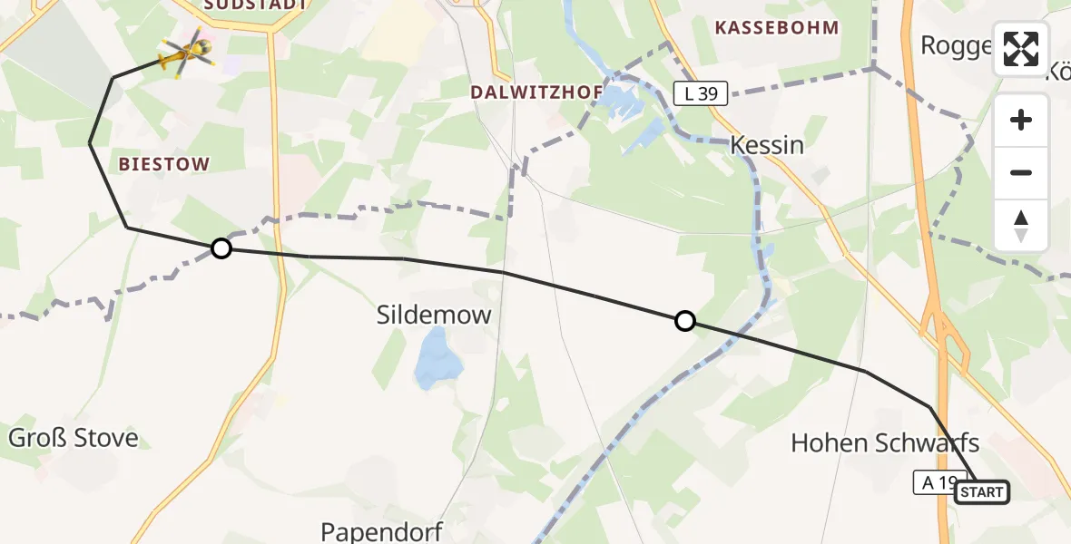 Flugroute Ambulanzhubschrauber Dummerstorf - Rostock, 29 Juli 2026, 11:48
