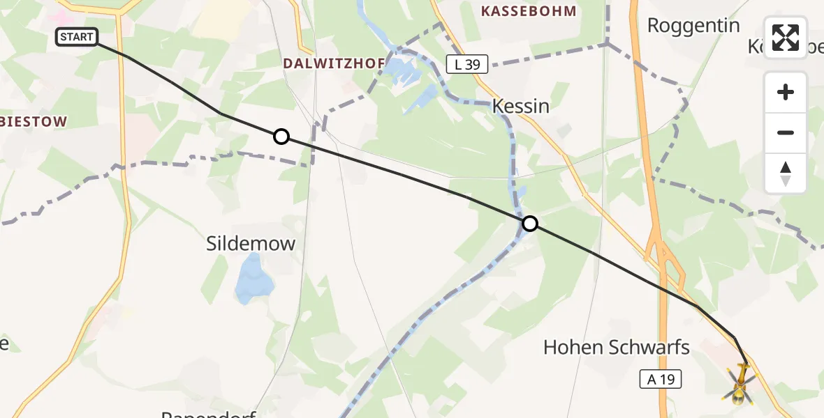 Flugroute Ambulanzhubschrauber Rostock - Dummerstorf, 29 Juli 2026, 11:54