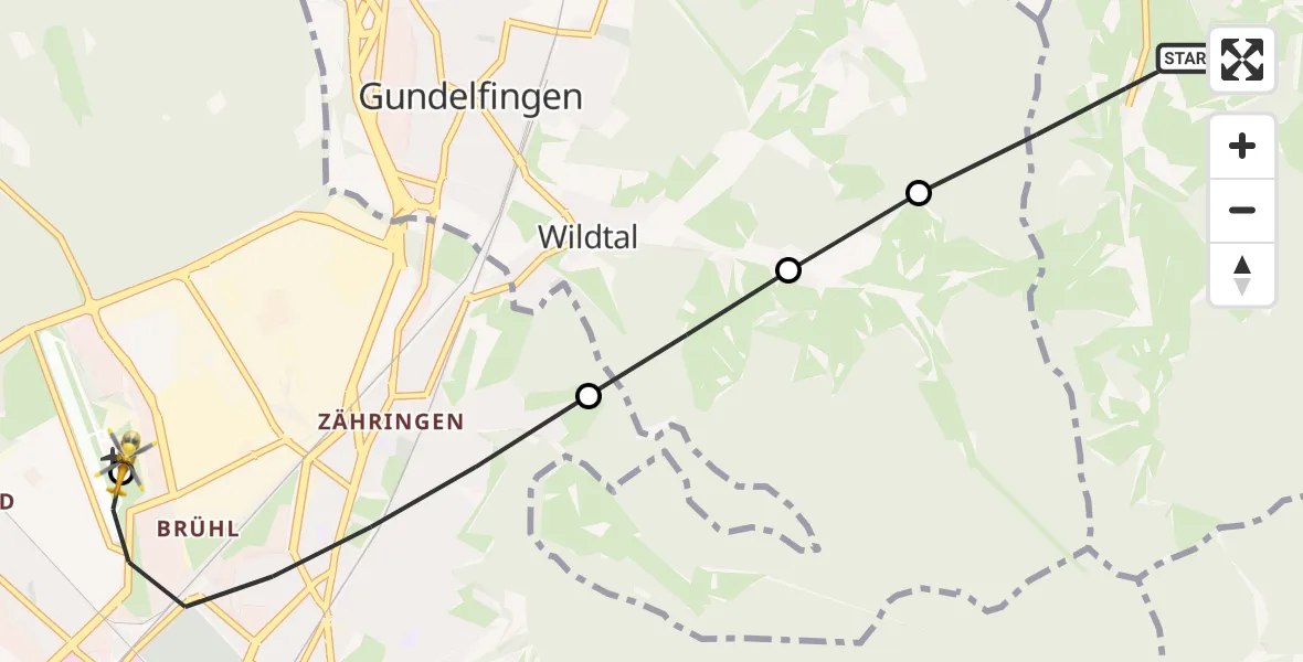 Flugroute Ambulanzhubschrauber Glottertal - Freiburg im Breisgau Flugplatz, 29 Juli 2026, 11:55