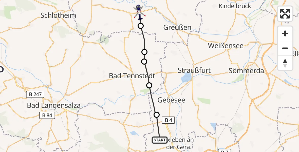 Flugroute Polizeihubschrauber Walschleben - Greußen, 29 Juli 2026, 11:57
