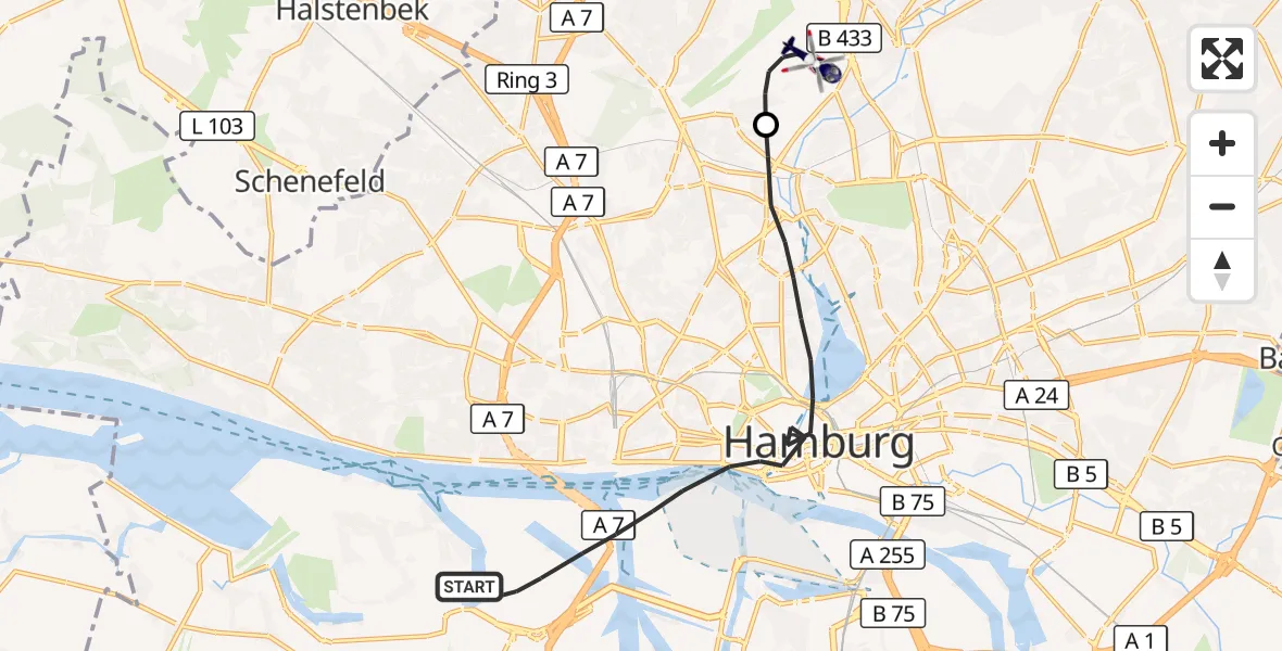 Flugroute Polizeihubschrauber Hamburg - Hamburg Helmut Schmidt Flughafen, 29 Juli 2026, 11:59
