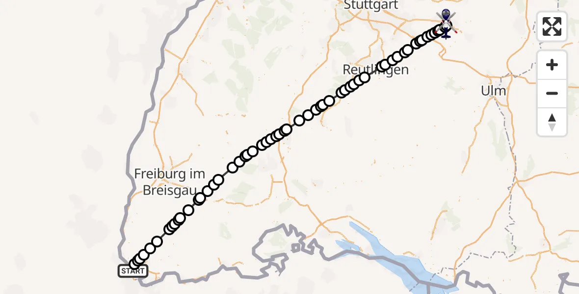 Flugroute Polizeihubschrauber Weil am Rhein - Göppingen, 29 Juli 2026, 11:59