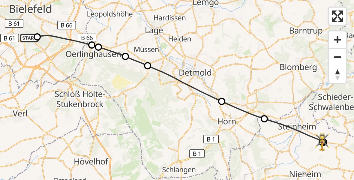 Flugroute Rettungshubschrauber Luftrettungszentrum Bielefeld - Steinheim, 29 Juli 2026, 12:01