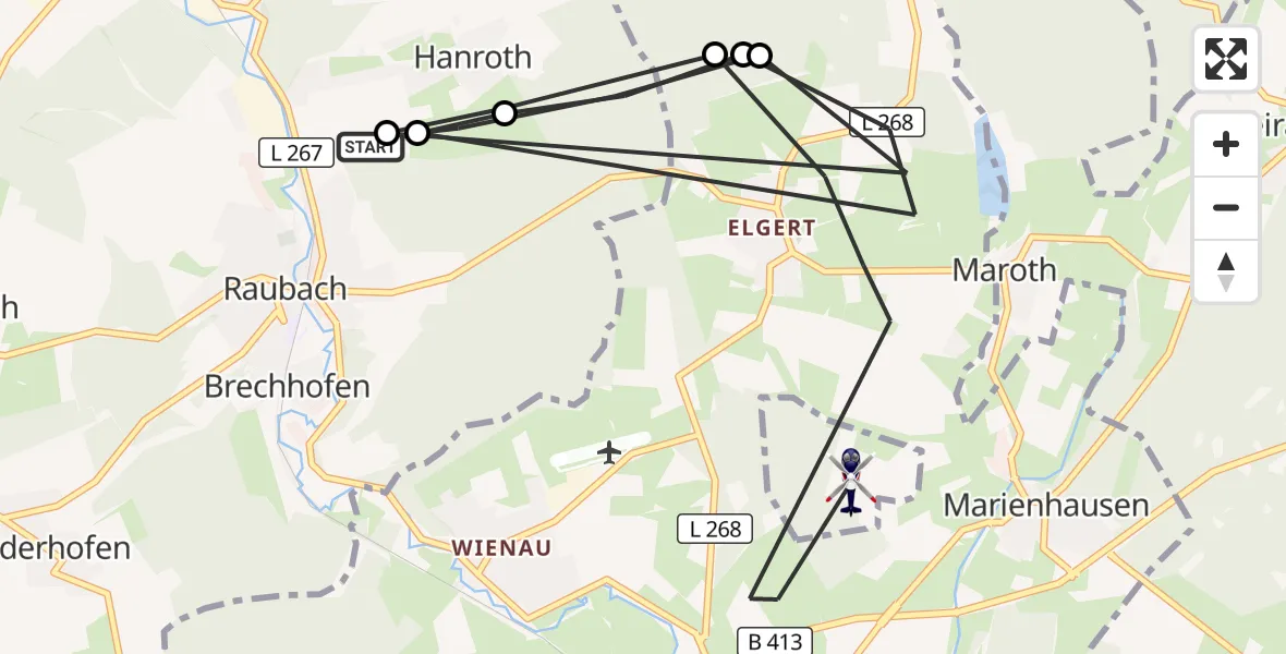 Flugroute Polizeihubschrauber Raubach - Maroth, 29 Juli 2026, 12:02