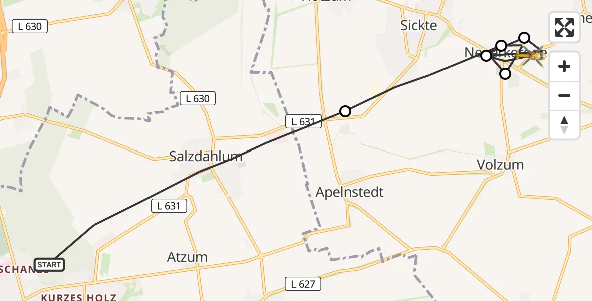 Flugroute Rettungshubschrauber Wolfenbüttel - Veltheim (Ohe), 29 Juli 2026, 12:02