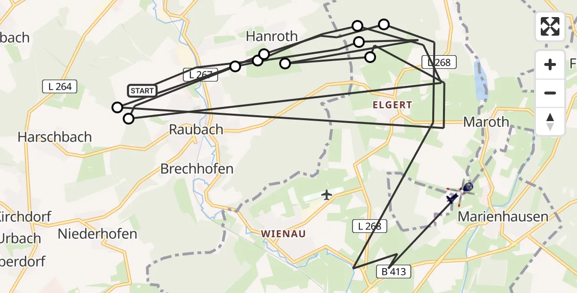 Flugroute Polizeihubschrauber Raubach - Marienhausen, 29 Juli 2026, 12:03