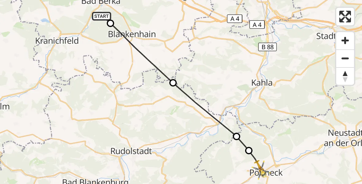 Flugroute Ambulanzhubschrauber Bad Berka - Pößneck, 29 Juli 2026, 12:07