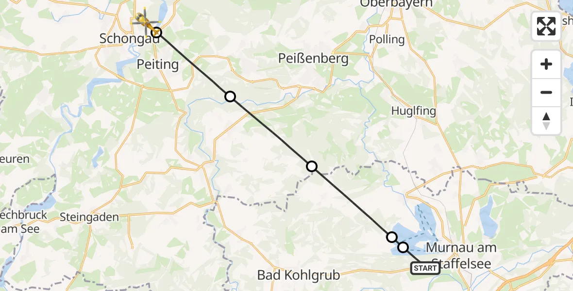 Flugroute Rettungshubschrauber Murnau a.Staffelsee - Schongau, 29 Juli 2026, 12:09