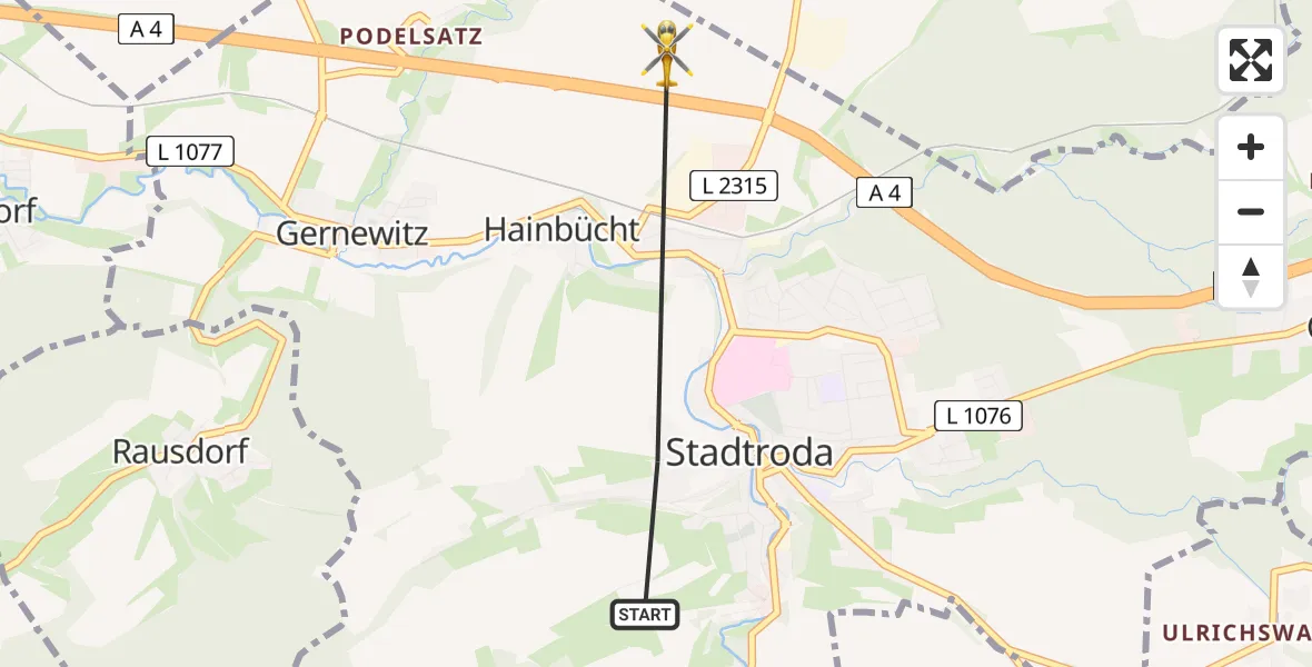 Flugroute Rettungshubschrauber Stadtroda - Stadtroda, 29 Juli 2026, 12:11