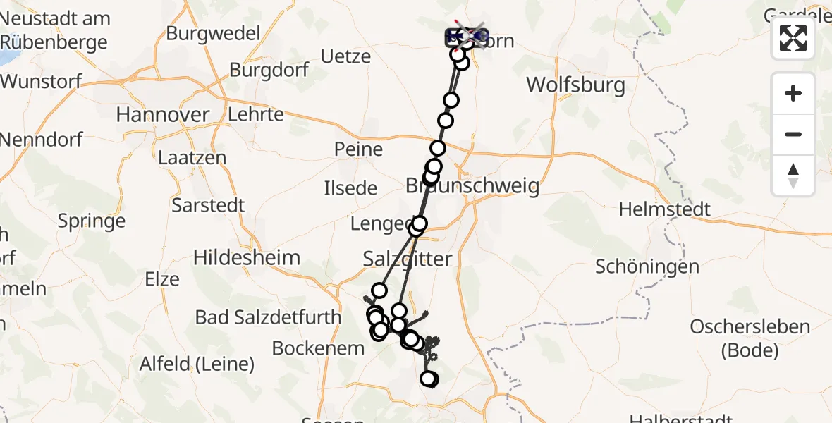 Flugroute Polizeihubschrauber Gifhorn Bundespolizei Hubschrauberlandeplatz - Gifhorn Bundespolizei Hubschrauberlandeplatz, 29 Juli 2026, 12:15