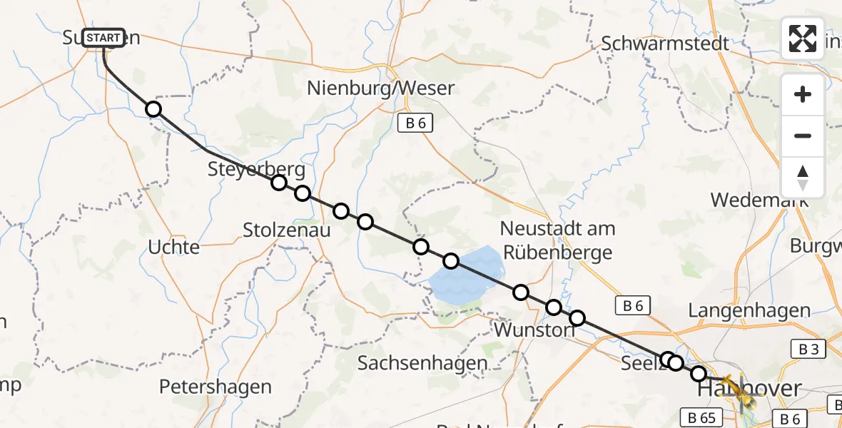 Flugroute Rettungshubschrauber Sulingen - Hannover, 29 Juli 2026, 12:20