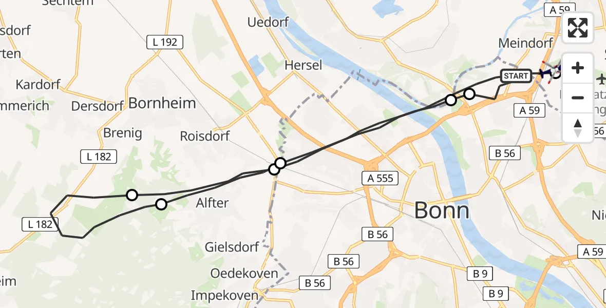 Flugroute Polizeihubschrauber Bonn - Sankt Augustin, 29 Juli 2026, 12:23