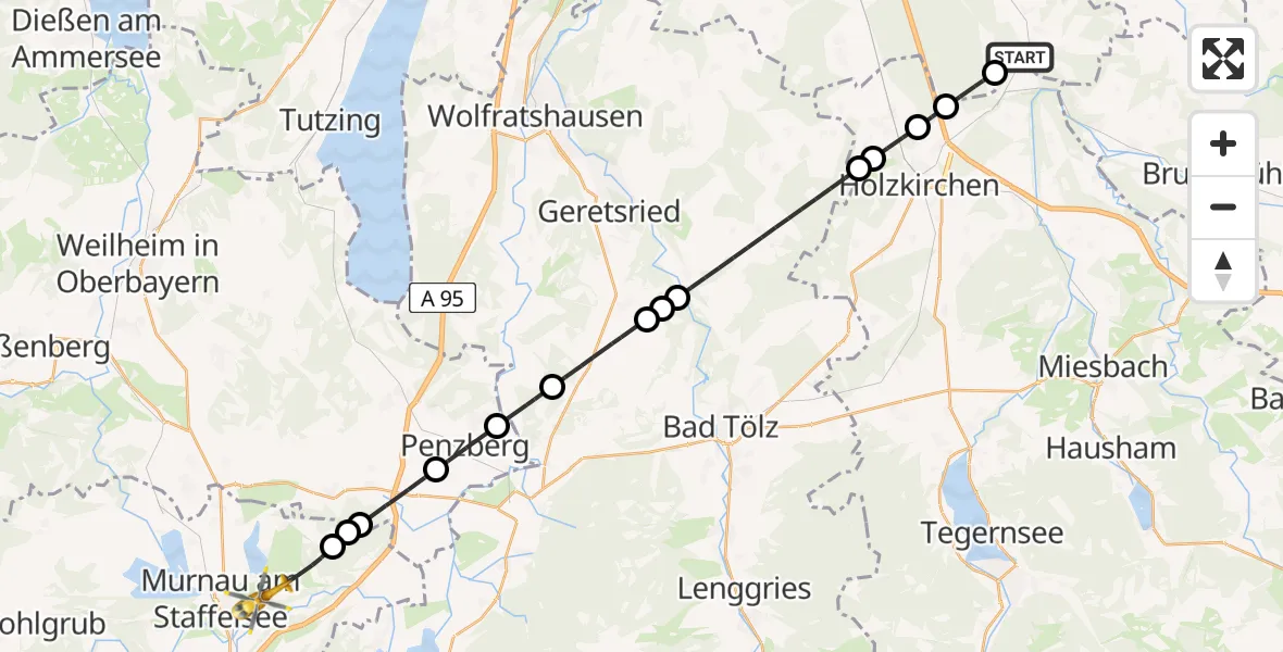 Flugroute Rettungshubschrauber Valley - Riegsee, 29 Juli 2026, 12:24