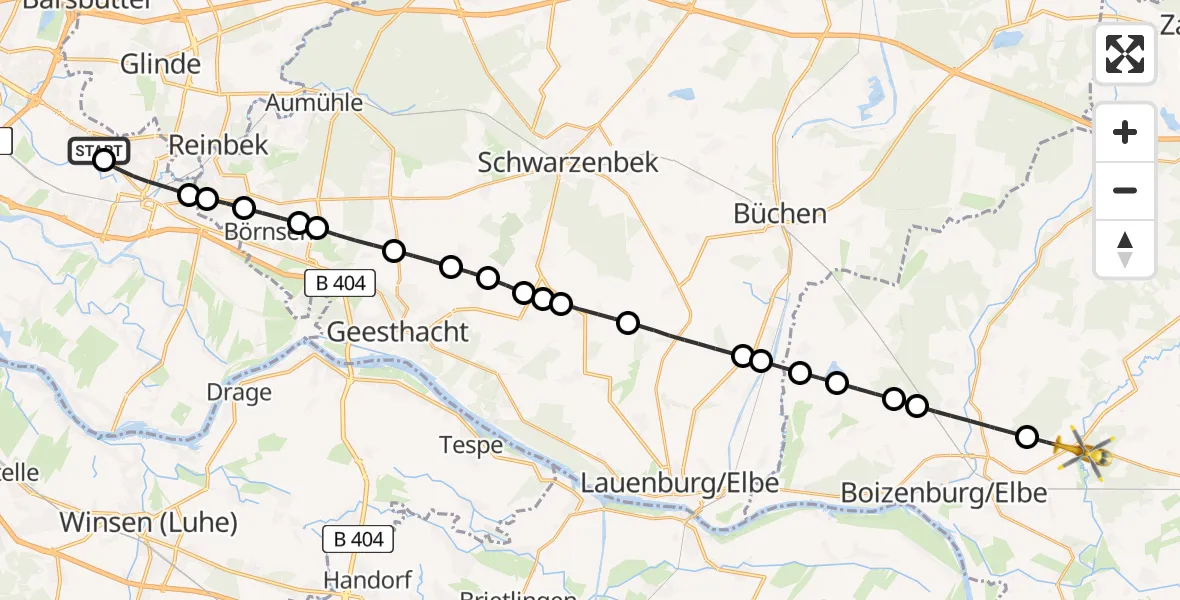 Flugroute Ambulanzhubschrauber Christoph Hansa ADAC Hubschrauberlandeplatz - Neu Gülze, 29 Juli 2026, 12:26