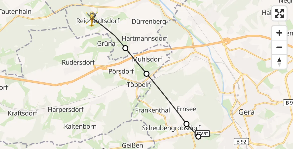 Flugroute Rettungshubschrauber SRH Wald-Klinikum Gera Hospital - Bad Köstritz, 29 Juli 2026, 12:26