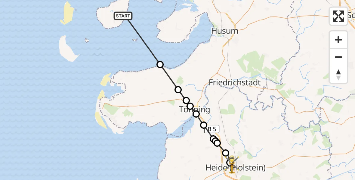 Flugroute Ambulanzhubschrauber Pellworm - Heide, 29 Juli 2026, 12:31