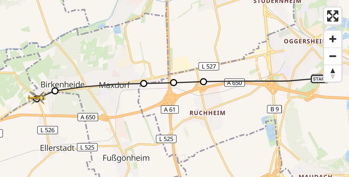 Flugroute Rettungshubschrauber Ludwigshafen am Rhein - Bad Dürkheim, 29 Juli 2026, 12:34