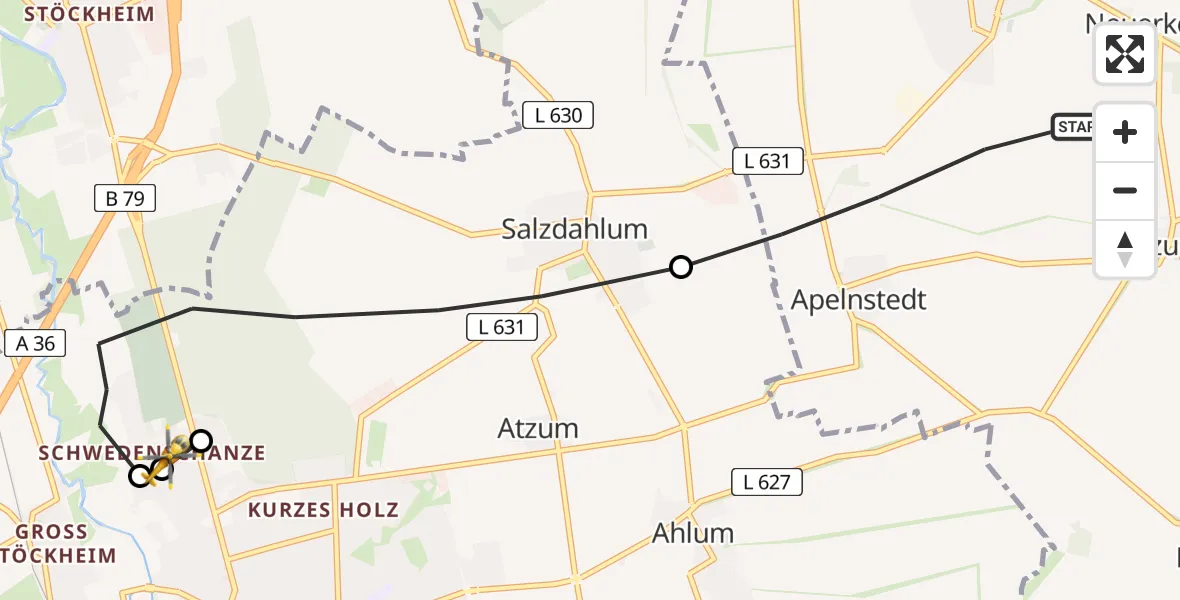 Flugroute Rettungshubschrauber Sickte - Wolfenbüttel Municipal Hospital Heliport (Christoph 30), 29 Juli 2026, 12:39
