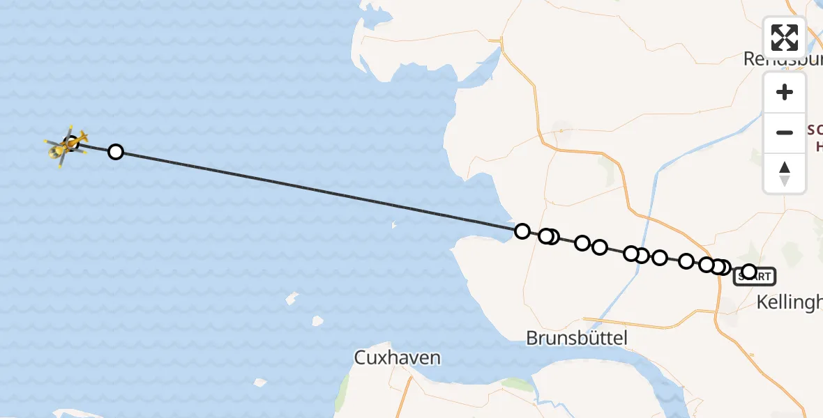 Flugroute Rettungshubschrauber Itzehoe Hungriger Wolf Flugplatz - Helgoland Marinehubschrauberstützpunkt, 29 Juli 2026, 12:42