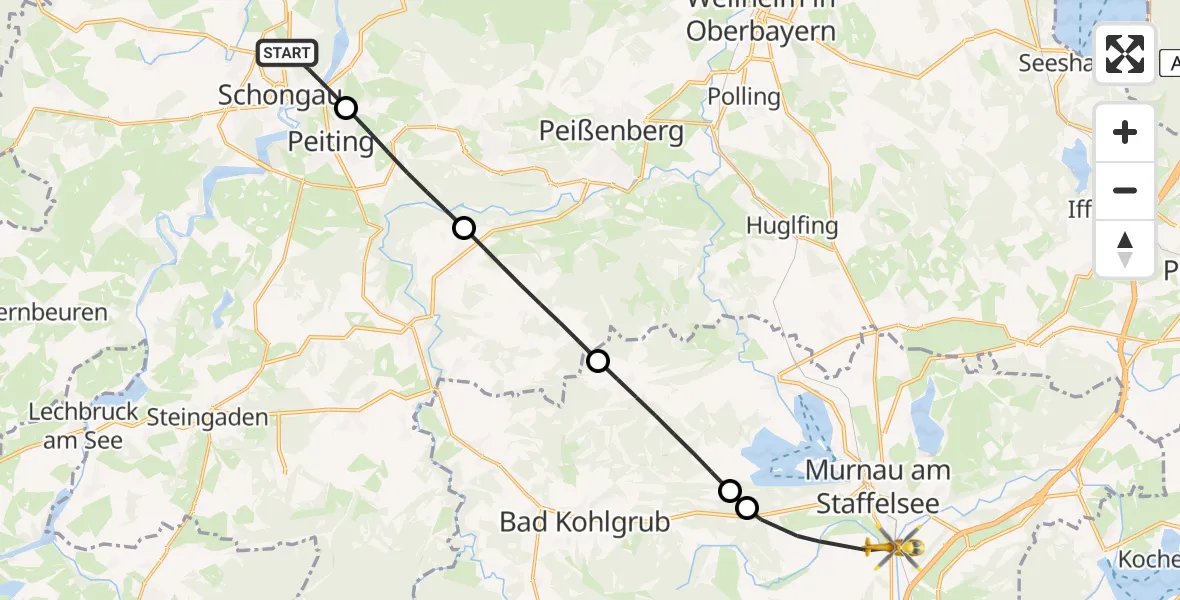 Flugroute Rettungshubschrauber Schongau - Murnau a.Staffelsee, 29 Juli 2026, 12:43