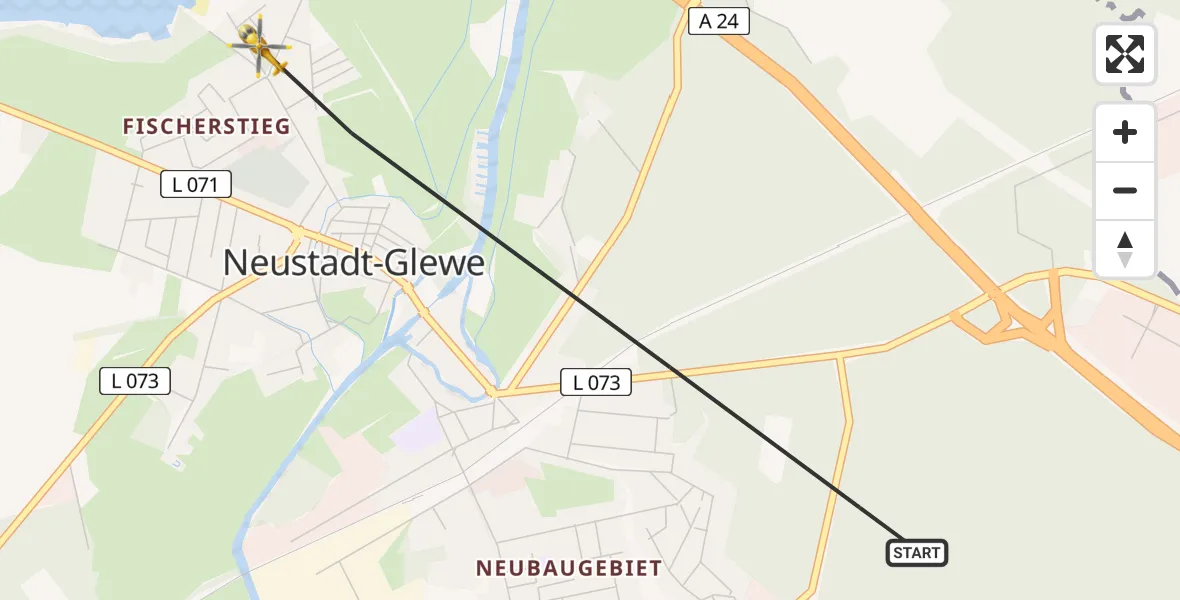 Flugroute Rettungshubschrauber Neustadt-Glewe - Neustadt-Glewe, 29 Juli 2026, 12:46