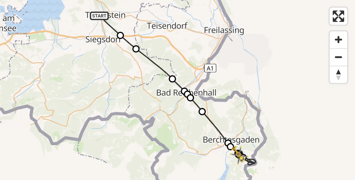 Flugroute Rettungshubschrauber Traunstein - Berchtesgaden, 29 Juli 2026, 12:46
