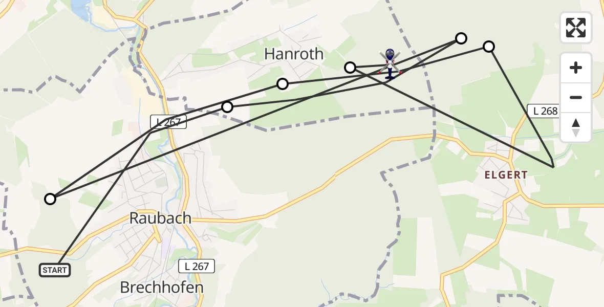 Flugroute Polizeihubschrauber Raubach - Hanroth, 29 Juli 2026, 12:48