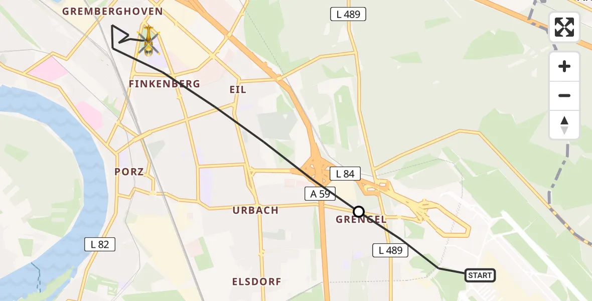 Flugroute Ambulanzhubschrauber Köln Bonn Flughafen - Köln, 29 Juli 2026, 12:48